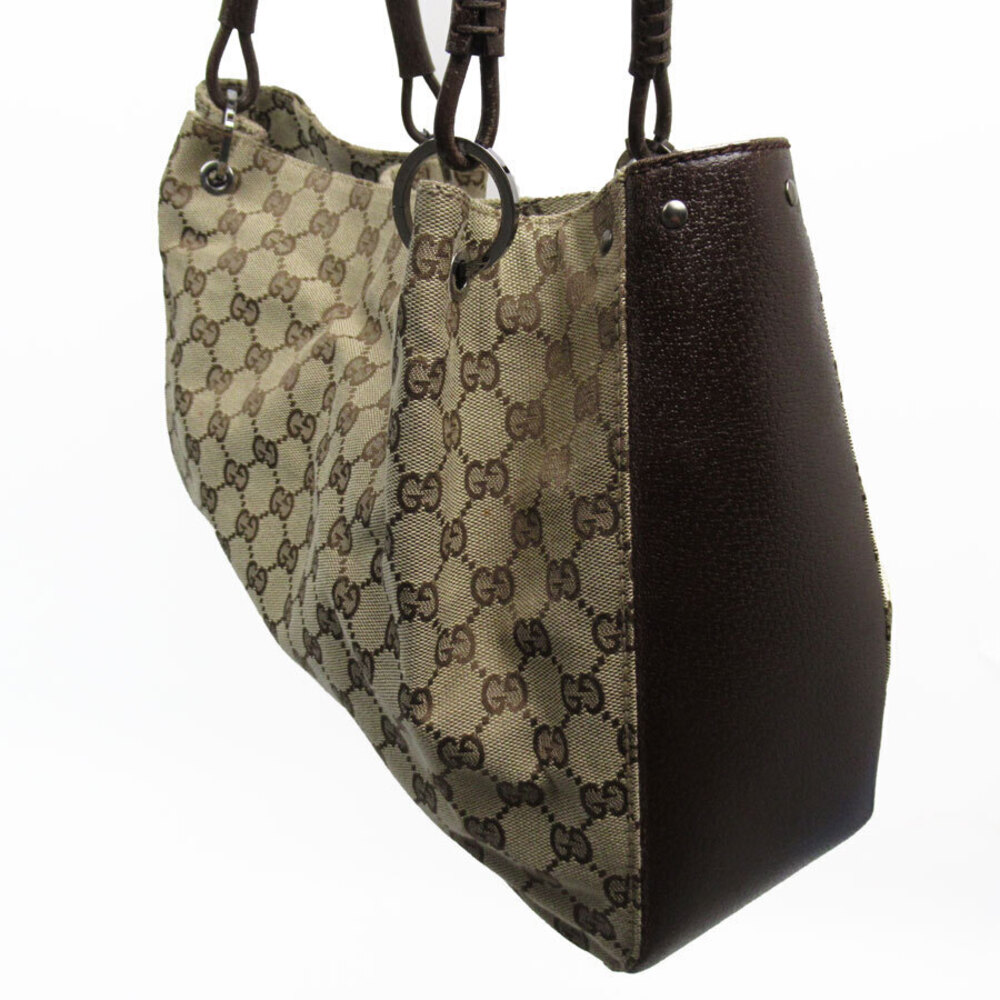 Gucci Silver Brown GG Beige Shoulder Canvas Leather Bag